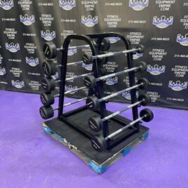 20-110 lb. Promaxima Rubber Encased Straight Bar Set w/Rack